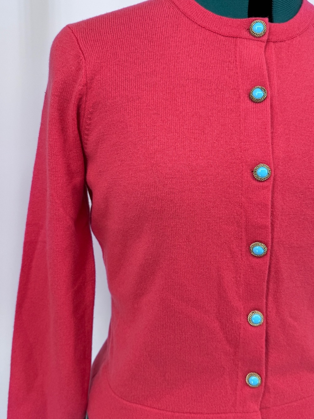 Lilly Pulitzer Hot Pink Cardigan with Turquoise Accent Buttons - Picture 3 of 10